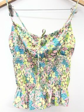 Floral Smocked babydoll Cami Tank Top - Yellow Multi